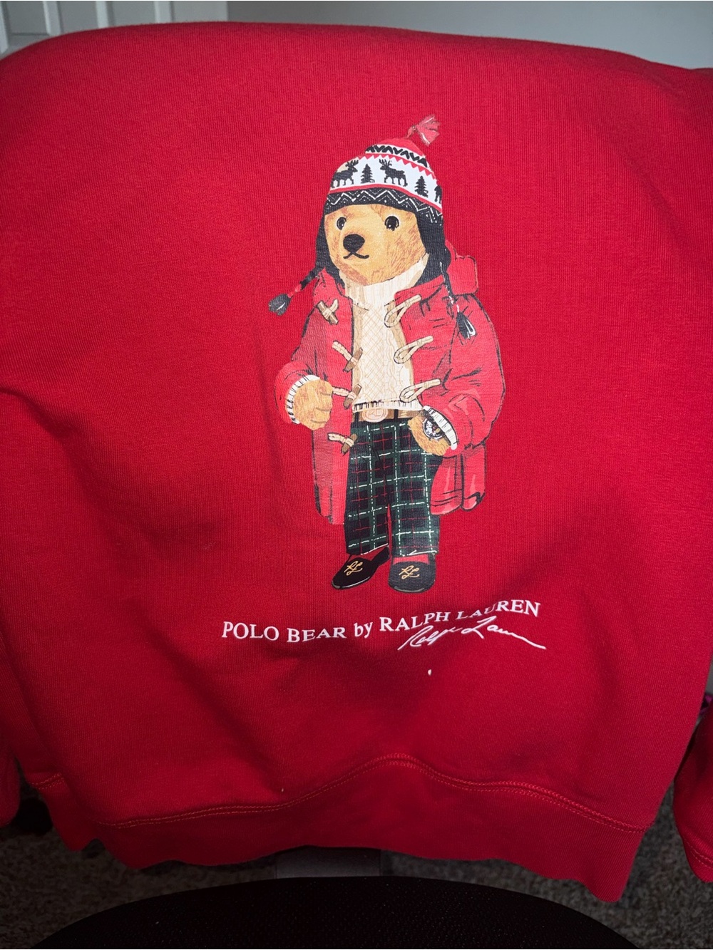 Ralph Lauren Red Polo Bear Graphic Sweatshirt with Plaid Trousers
